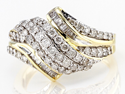 1.00ctw Round & Baguette White Diamond 10k Yellow Gold Ring - Size 6