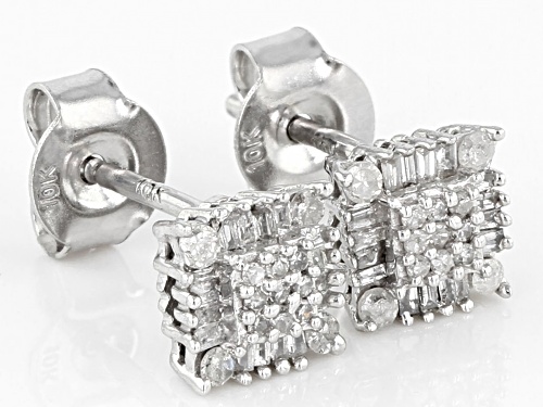 0.30ctw Baguette And Round White Diamond 10K White Gold Earrings
