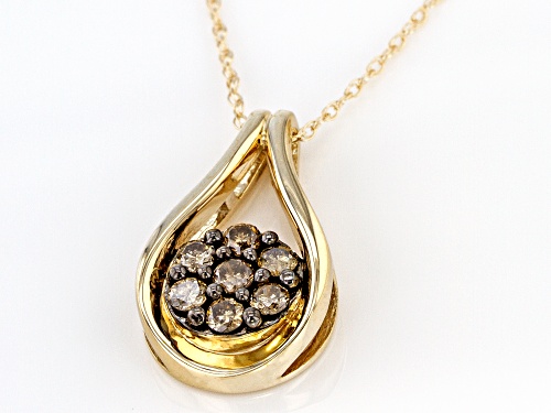 0.50ctw Round Champagne Diamond 10K Yellow Gold Pendant With Chain