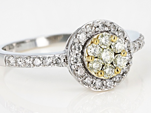 0.65ctw Round White And Natural Yellow Diamond 10K White Gold Cluster Ring - Size 9