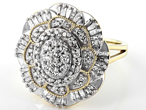 1.00ctw Round And Baguette White Diamond 10K Yellow Gold Ring - Size 5