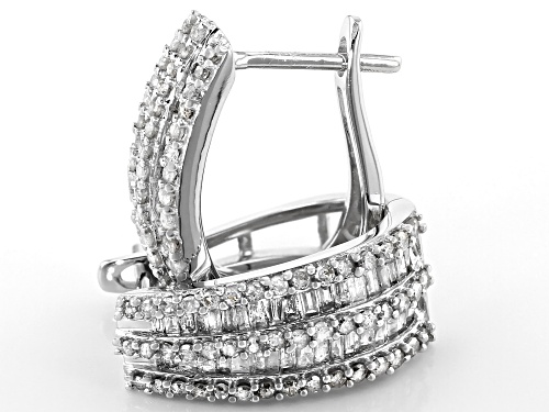 1.00ctw Baguette And Round White Diamond 10K White Gold Earrings