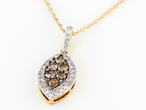 0.76ctw Round Champagne And White Diamond 10K Yellow Gold Pendant With 18