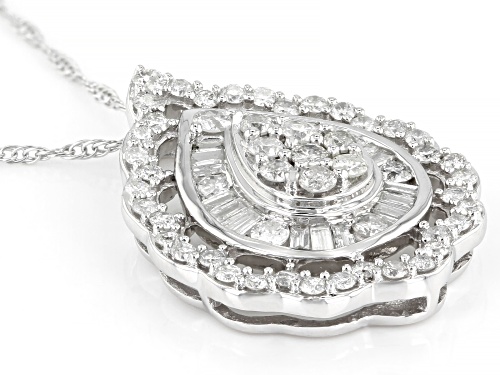 1.00ctw Round & Baguette White Diamond 10K White Gold Pendant With 18 Inch Chain