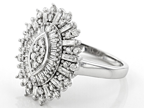 1.25ctw Baguette And Round White Diamond 10K White Gold Cocktail Ring - Size 7