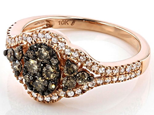 0.75ctw Round Champagne & White Diamond 10K Rose Gold Ring - Size 8