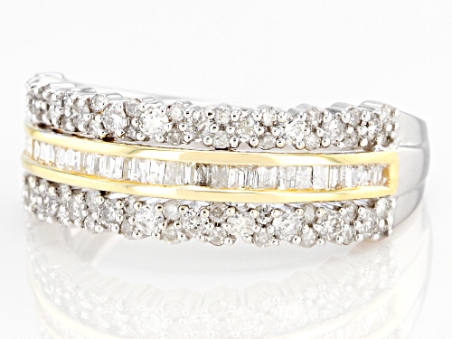 0.78ctw Round & Baguette White Diamond 10K Two-Tone Gold Ring - Size 6