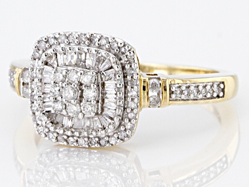0.40ctw Round & Baguette White Diamond 10K Yellow Gold Ring - Size 7