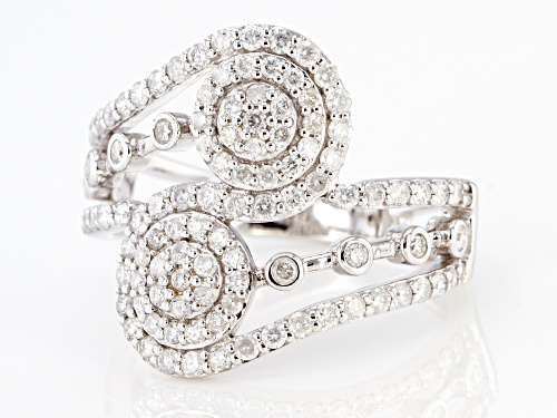 0.90ctw Round White Diamond 14K White Gold Open Design Ring - Size 8