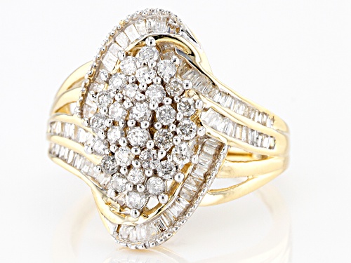 1.00ctw Round & Baguette White Diamond 10K Yellow Gold Cocktail Ring - Size 8