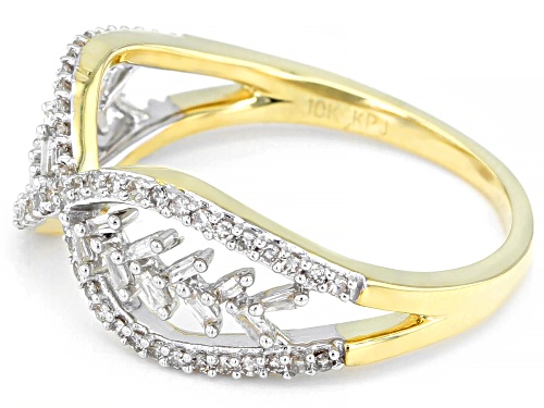 0.33ctw Round And Baguette White Diamond 10k Yellow Gold Open Design Ring - Size 5