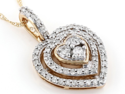 0.25ctw Round White Diamond 10K Yellow Gold Heart Cluster Pendant With 18