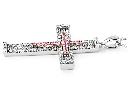 0.17ctw Pink Sapphire & 0.73ctw White Diamond 10K White Gold Cross Pendant With 18