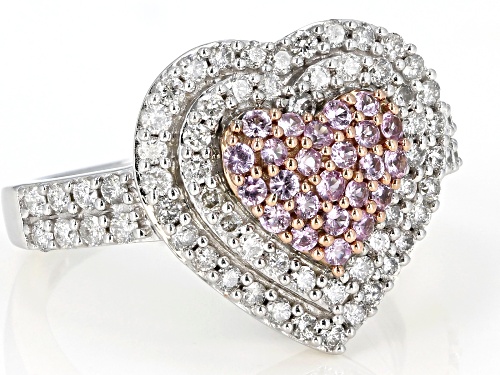 0.36ctw Round Pink Sapphire & 0.74ctw Round White Diamond 10K White Gold Heart Cluster Ring - Size 9
