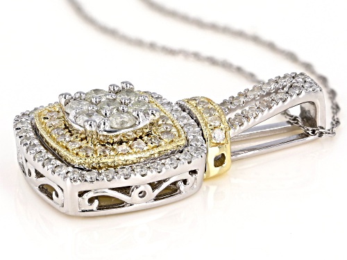 0.75ctw Round White Diamond 10K Two-Tone Gold Cluster Pendant With 18 Inch Rope Chain