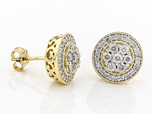 1.00ctw Round White Diamond 10K Yellow Gold Cluster Stud Earrings