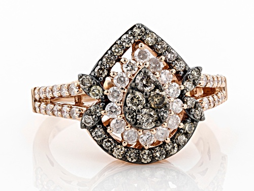 1.00ctw Round Champagne & White Diamond 10K Rose Gold Cluster Ring - Size 6