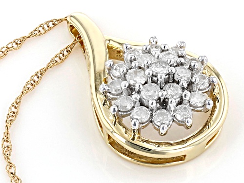 0.33ctw Round White Diamond 10K Yellow Gold Cluster Pendant With 18 Inch Rope Chain