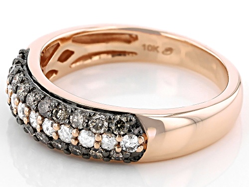 0.75ctw Round Champagne & White Diamond 10K Rose Gold Band Ring - Size 7
