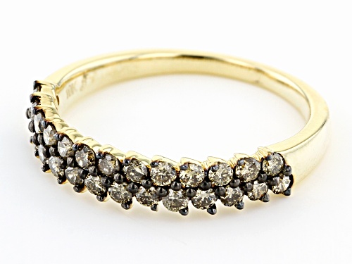 0.60ctw Round Champagne Diamond 10K Yellow Gold Band Ring - Size 6