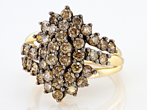 2.10ctw Round Champagne Diamond 10K Yellow Gold Cluster Ring - Size 9