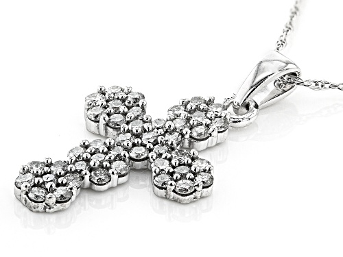 0.50ctw Round White Diamond 10K White Gold Cross Pendant With 18 Inch Rope Chain