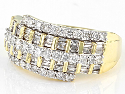 1.00ctw Round And Baguette White Diamond 10k Yellow Gold Wide Band Ring - Size 7