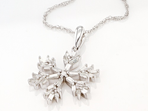 0.50ctw Baguette & Round White Diamond Rhodium Over Sterling Silver Snowflake Pendant With 18