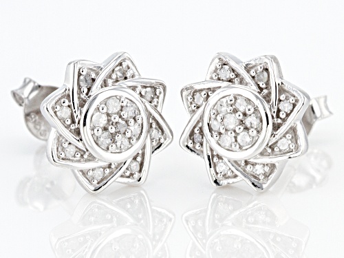 0.20ctw Round White Diamond Rhodium Over Sterling Silver Flower Cluster Earrings