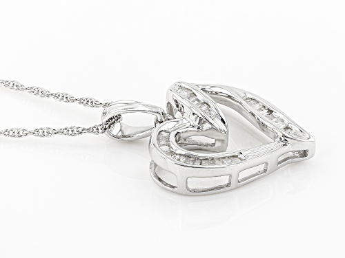 0.25ctw Baguette White Diamond Rhodium Over Sterling Silver Heart Pendant With 18 Inch Chain