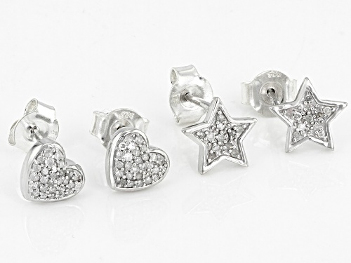 0.25ctw Round White Diamond Rhodium Over Sterling Silver Heart & Star Stud Earring Jewelry Set