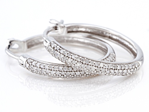 0.40ctw Round White Diamond Rhodium Over Sterling Silver Hoop Earrings