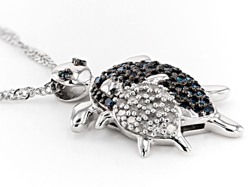 0.55ctw Round Blue Velvet Diamonds™ And White Diamond Rhodium Over Sterling Silver Turtle Pendant