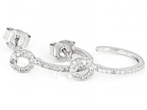 0.15ctw Round White Diamond Rhodium Over Sterling Silver Geometric Inspired J-Hoop Earrings