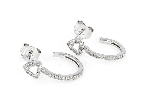 0.20ctw Round White Diamond Rhodium Over Sterling Silver Geometric Inspired J-Hoop Earrings