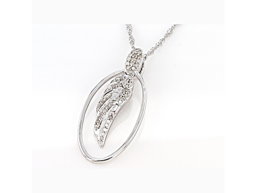 0.35ctw Round White Diamond Rhodium Over Sterling Silver Angel Wing Pendant With Singapore Chain