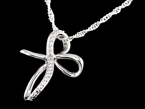 Round White Diamond Accent Rhodium Over Sterling Silver Cross Pendant And 18