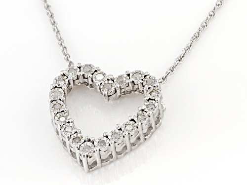 0.10ctw Round White Diamond Rhodium Over Sterling Silver Heart Pendant With 18