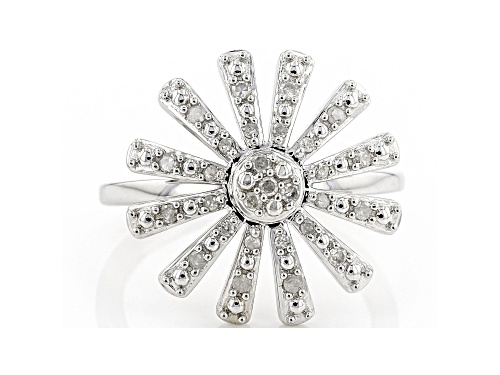 0.20ctw Round White Diamond Rhodium Over Sterling Silver Floral Inspired Cluster Ring - Size 7