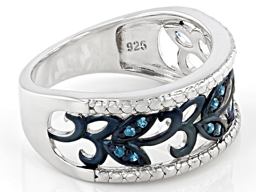 0.10ctw Round Blue Velvet Diamonds™ Rhodium Over Sterling Silver Floral Wide Band Ring - Size 6