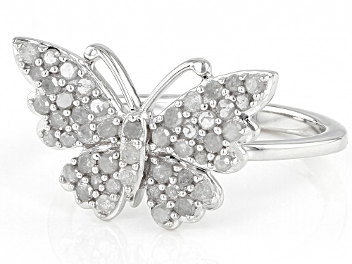 0.55ctw Round White Diamond Rhodium Over Sterling Silver Butterfly Ring - Size 6