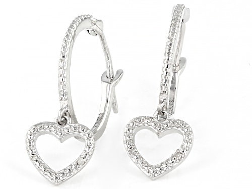 Round White Diamond Accent Rhodium Over Sterling Silver Heart Charm Hoop Earrings