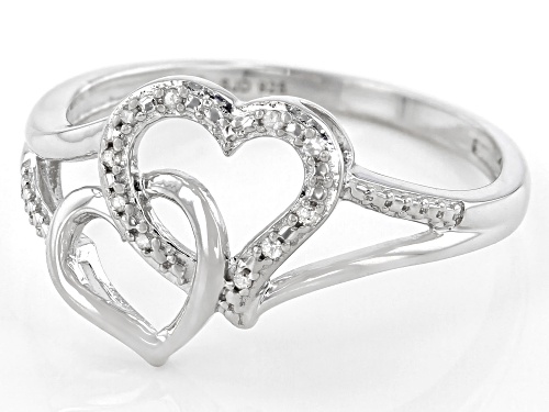 Round White Diamond Accent Rhodium Over Sterling Silver Double Heart Ring - Size 7