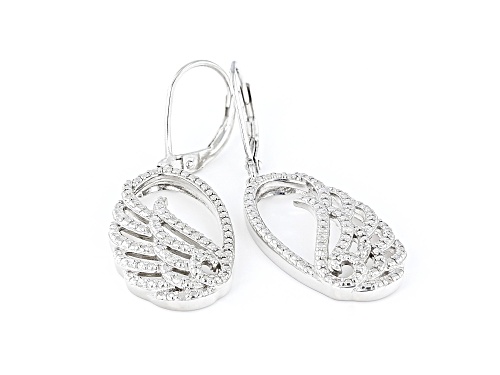 0.10ctw Round White Diamond Rhodium Over Sterling Silver Angel Wing Earrings