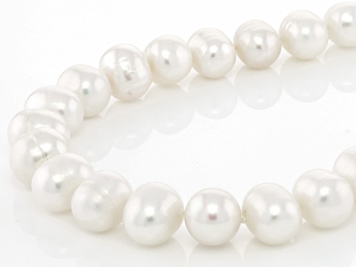 9.5-10.5mm White Cultured Freshwater Pearl Rhodium Over Sterling Silver Necklace - Size 24