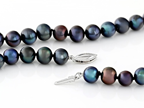 7-8mm Black Cultured Freshwater Pearl Rhodium Over Sterling Silver Necklace - Size 18
