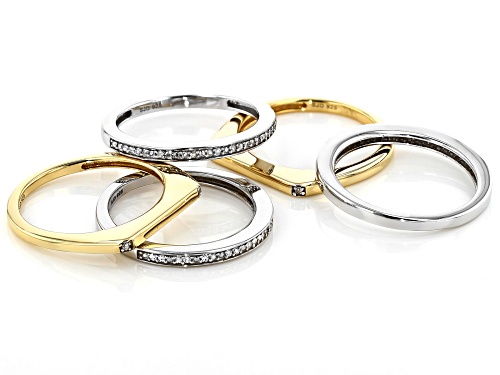 Engild™ 0.20ctw Round White Diamond Rhodium And 14K Yellow Gold Over Sterling Silver Ring Set of 5 - Size 8