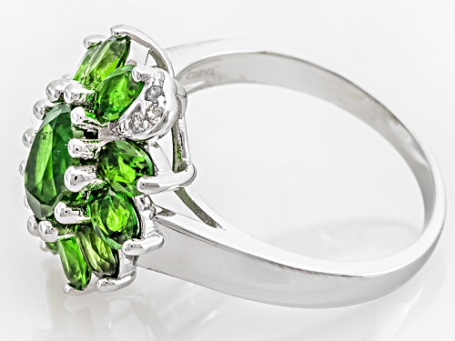 3.00ctw Oval Russian Chrome Diopside With .03ctw Round White Zircon Sterling Silver Ring - Size 12