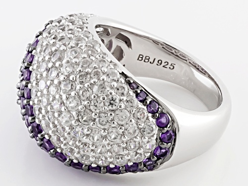 1.76ctw Round African Amethyst And 2.77ctw Round White Zircon Sterling Silver Ring - Size 8