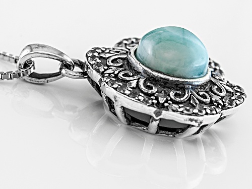 8mm Round Larimar And .39ctw Round White Zircon Sterling Silver Pendant With Chain